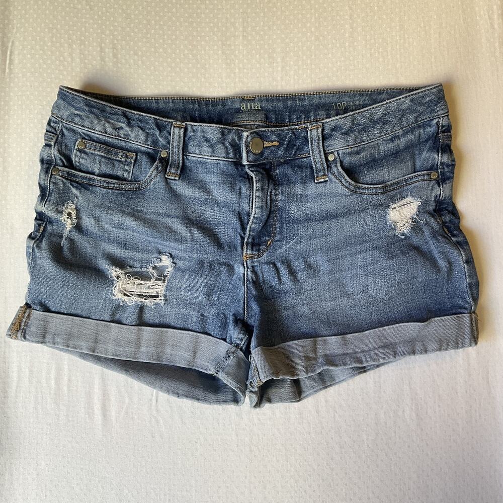 A.n.a Women Shorts 10P Blue Denim Distressed Cuffed Button 3" Inseam